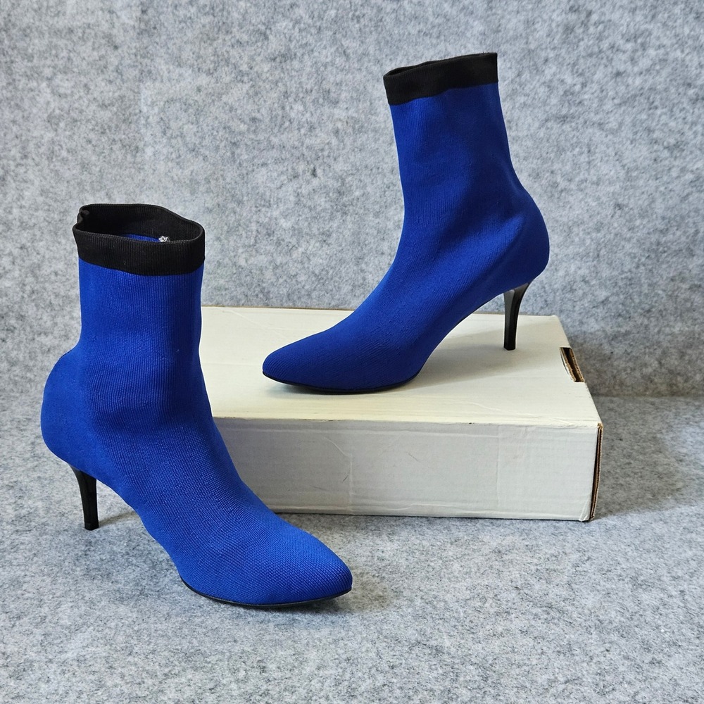 Vicolo Blue Knit Sock Boots Pointed Toe Stiletto Ankle Boots Italy Size 39